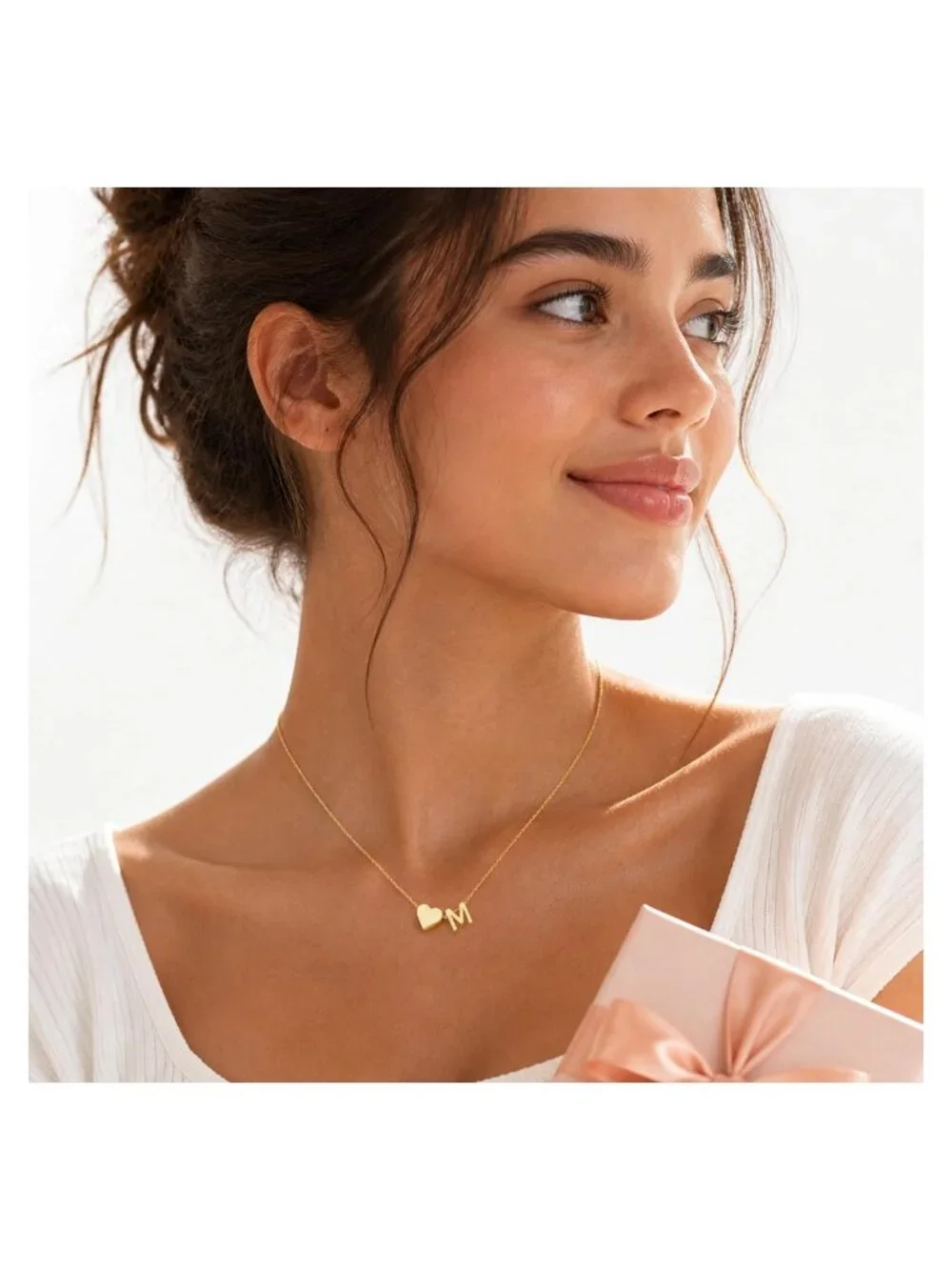 18K Gold Plated Heart Initial Necklace Girls Pendant Jewelry Gift